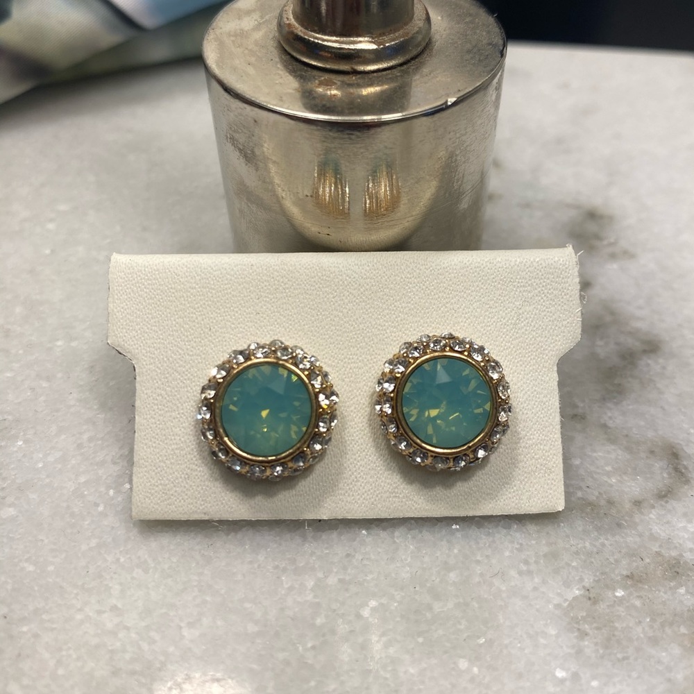 Gold and Aqua Stud Earrings